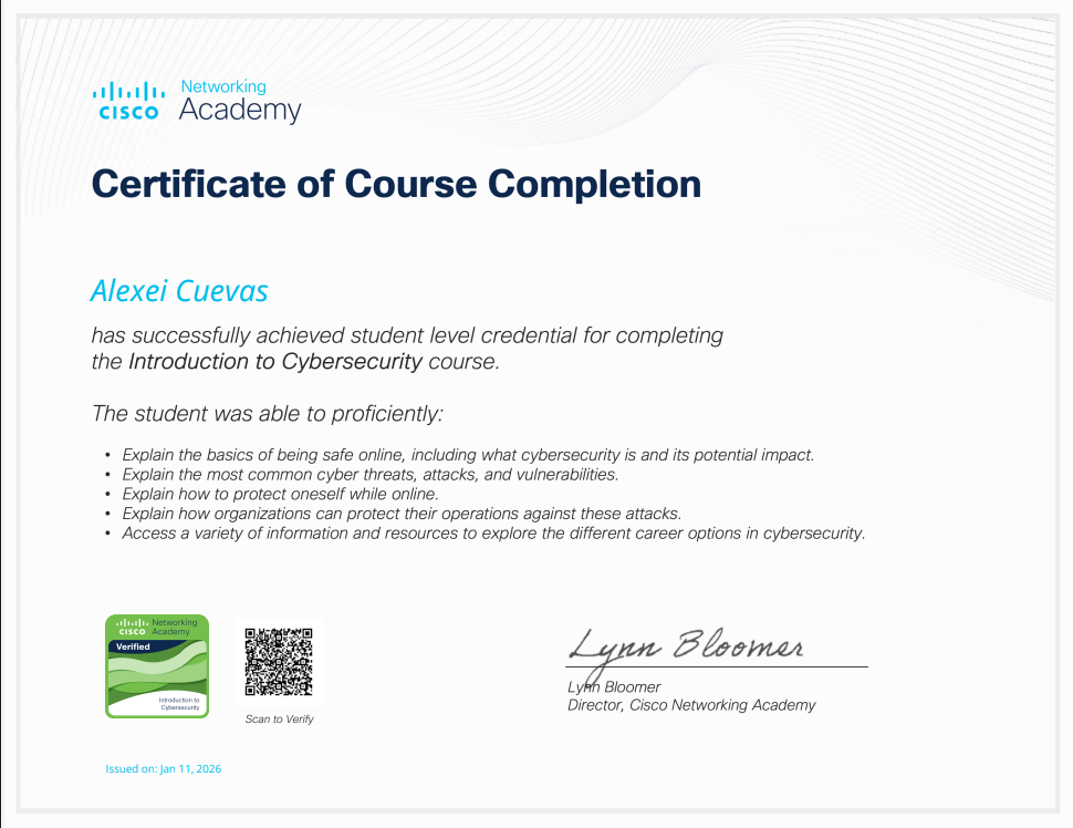 Certificado Cisco Cybersecurity